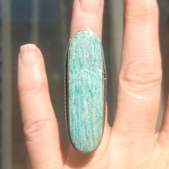 New Oversized Amazonite 925 Silver Statement Ring. - Picture 2 of 14